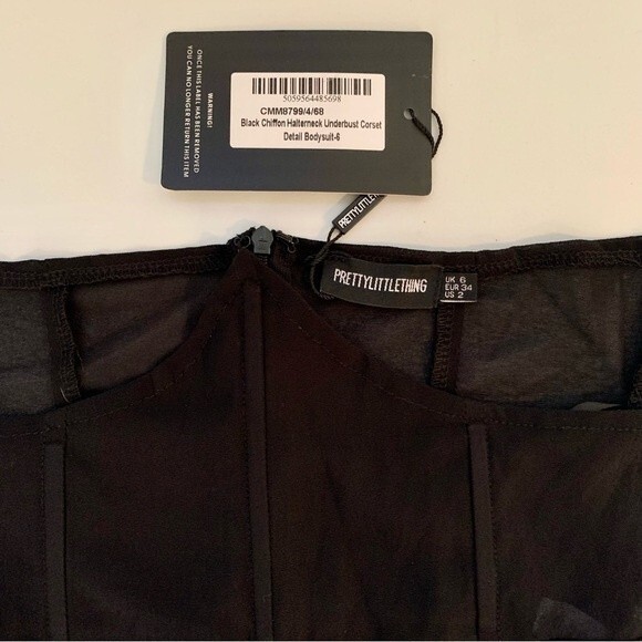 NWT Pretty Little Thing Goth Chiffon Halterneck Underbust Corset Bodysuit 2 - Picture 5 of 11